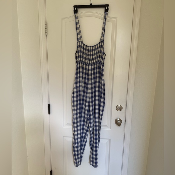 Nom Maternity Blue and White Checkered Jumpsuit - Picture 3 of 8